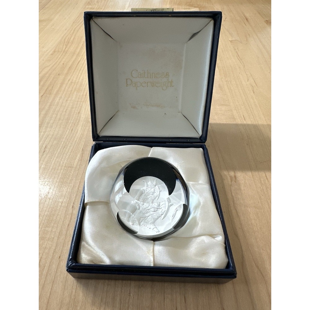 Caithness Scotland Glass Paperweight Viking Shield W Box Art Glass HTF Black Who